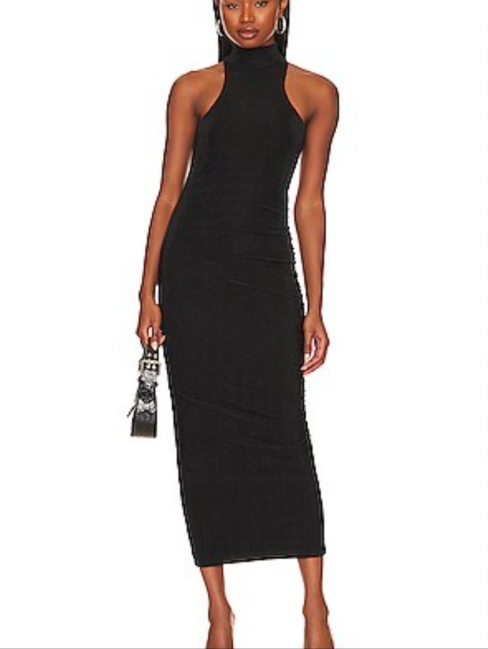 SER.O.YA sexy Black ruched Sleeveless High-Neck Midi Dress size S new with tags
